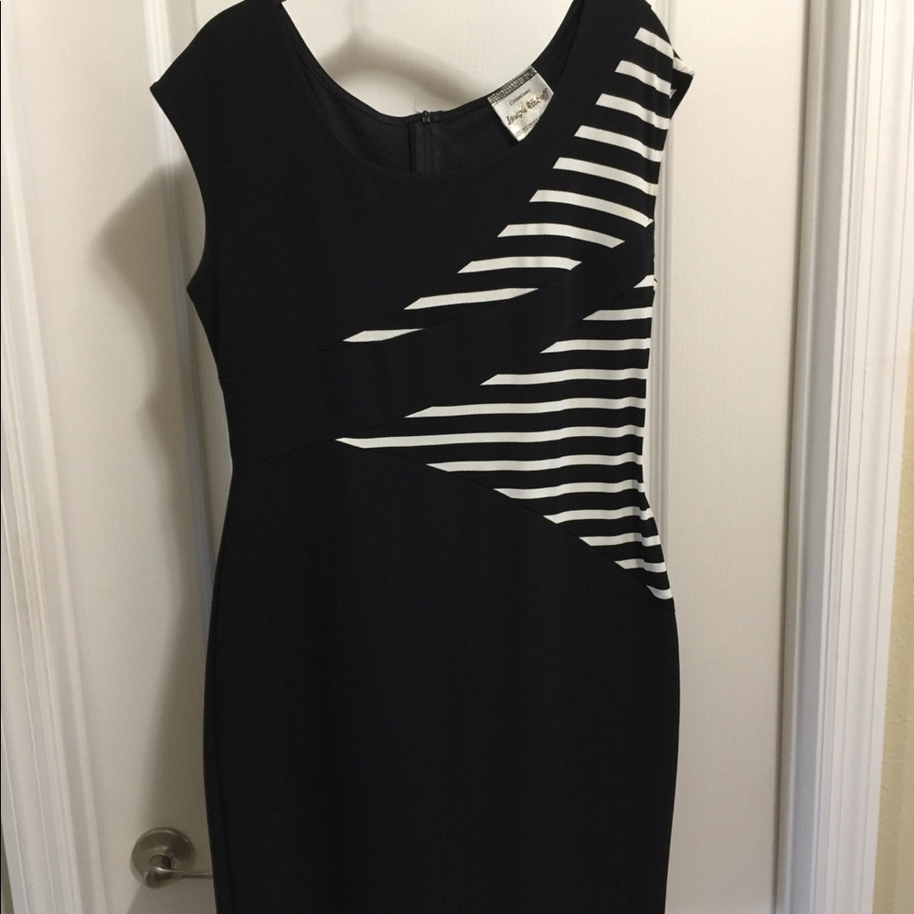 Knit black and white dress.